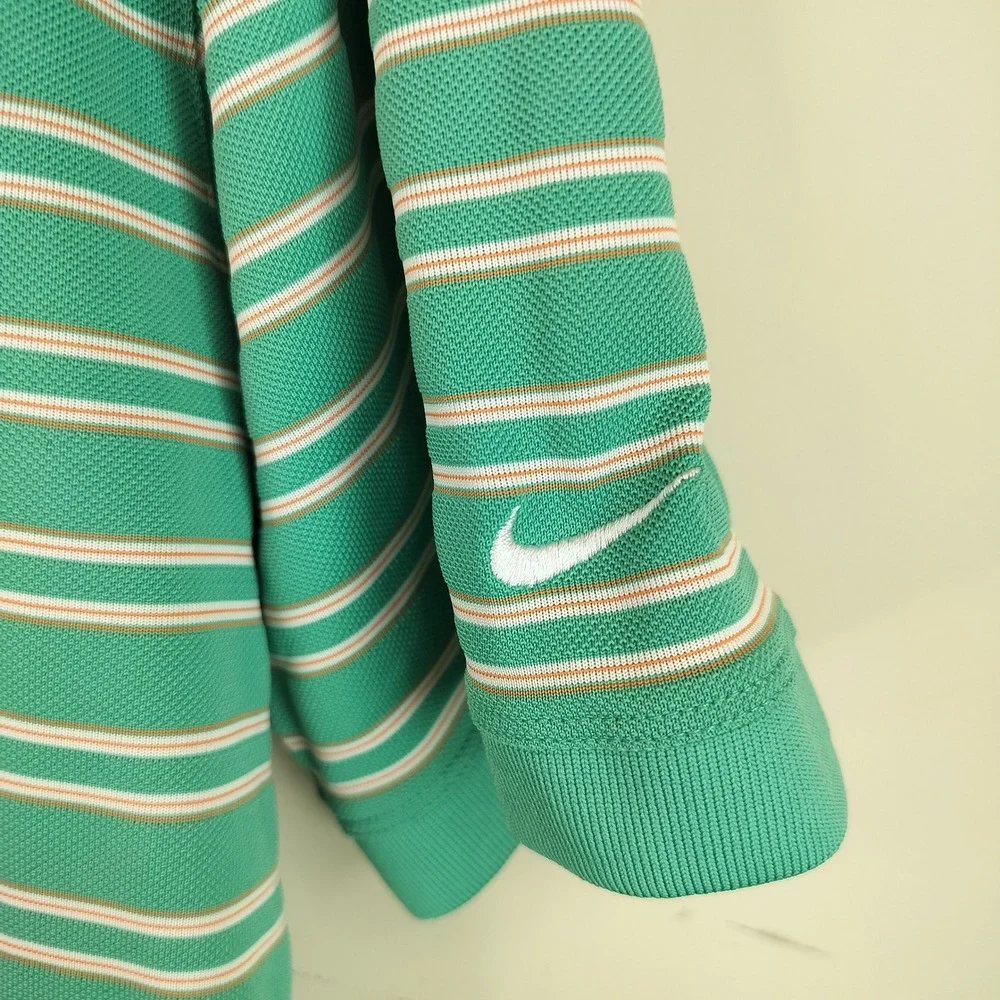 Nike Golf Polo Shirt Mens Large Striped Short Sleeve Performance Athletic Green